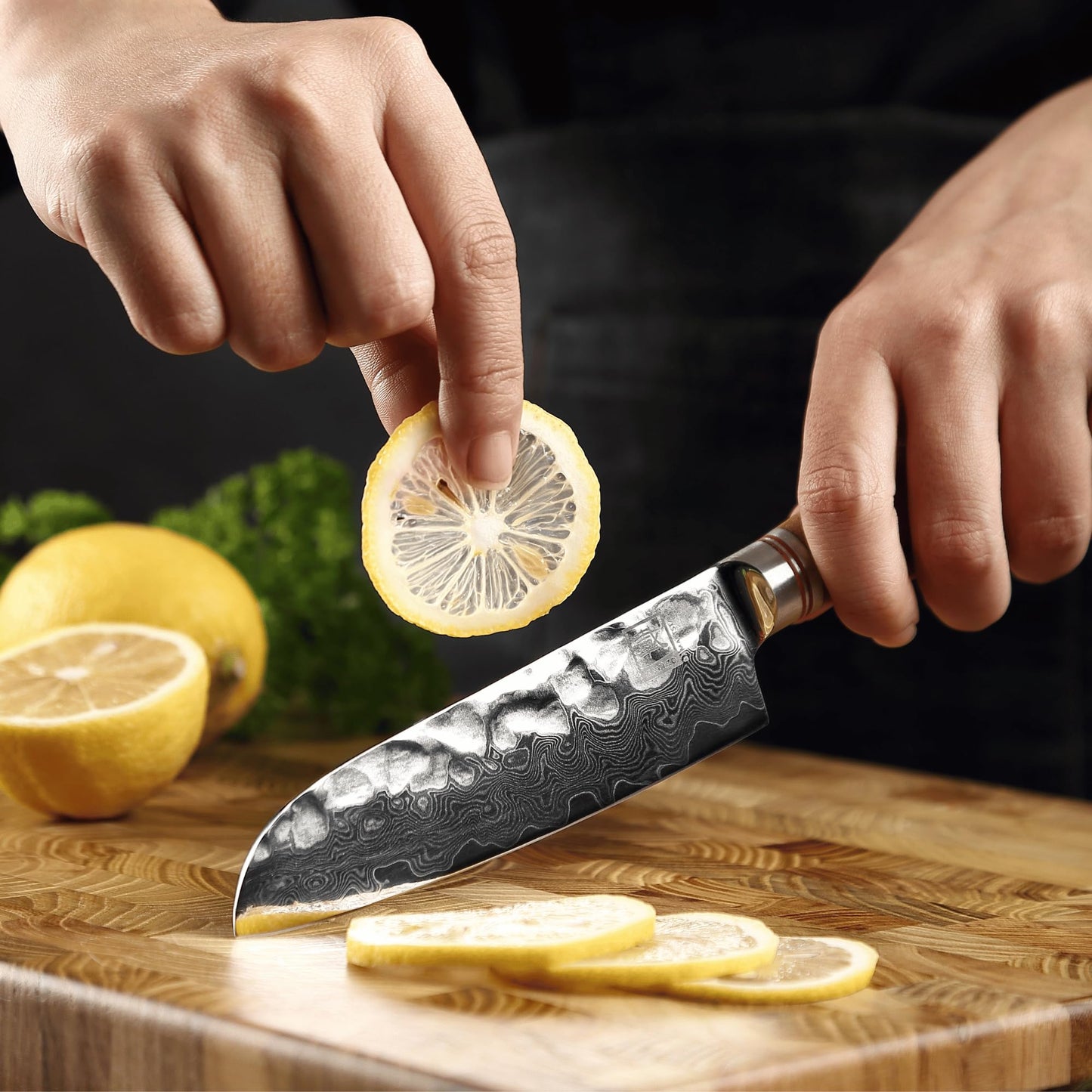zayiko Minami Premium small Santoku knife with 12 cm blade made of 67 layers of genuine Damascus steel with hammered finish and olive wood handle I wooden box I Damascus knife kitchen knife and professional chef's knife