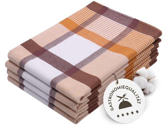 ZOLLNER set of 4 cotton kitchen towels, 50x70 cm - absorbent and durable dish towels - washable up to 140°F - brown checkered - commercial quality - Oeko Tex® certified