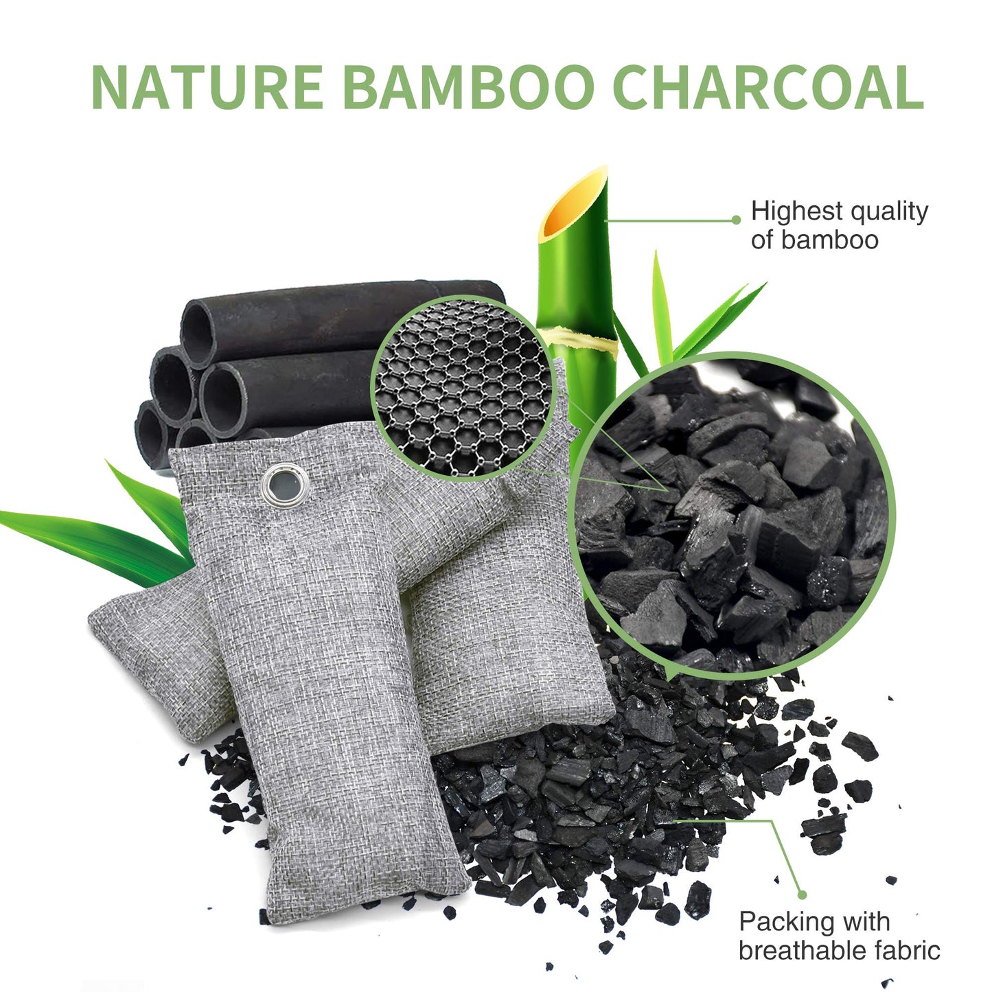 12-Pack Bamboo Charcoal Air Purifying Bag, Activated Charcoal Bags Odor Absorber, Moisture Absorber, Natural Car Air Freshener, Shoe Deodorizer, Odor Eliminators for Home, Pet
