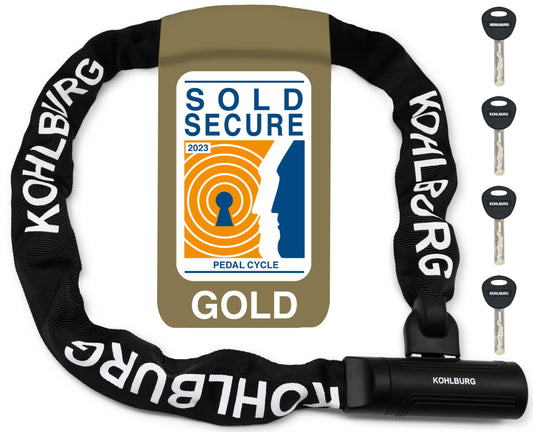 KOHLBURG Security Chain Lock - Lock 125cm long with 8.3mm thick 4-sided chain made of hardened special steel - secure bike lock with 4 keys for e-bikes, bicycles & motorcycles.