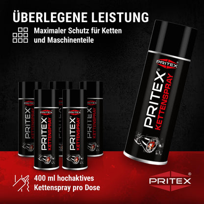 PRITEX - Chain spray 4 x 400 ml for motorcycles & bicycles - Chain grease provides high protection against friction, wear & corrosion - Lubricant spray with very good adhesion & lubrication performance - Chain oil