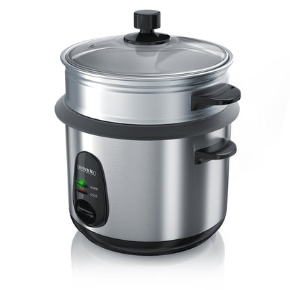 Arendo - Rice cooker stainless steel with keep warm function and steamer function - Steamer - 1.5 liter capacity - Housing brushed aluminum