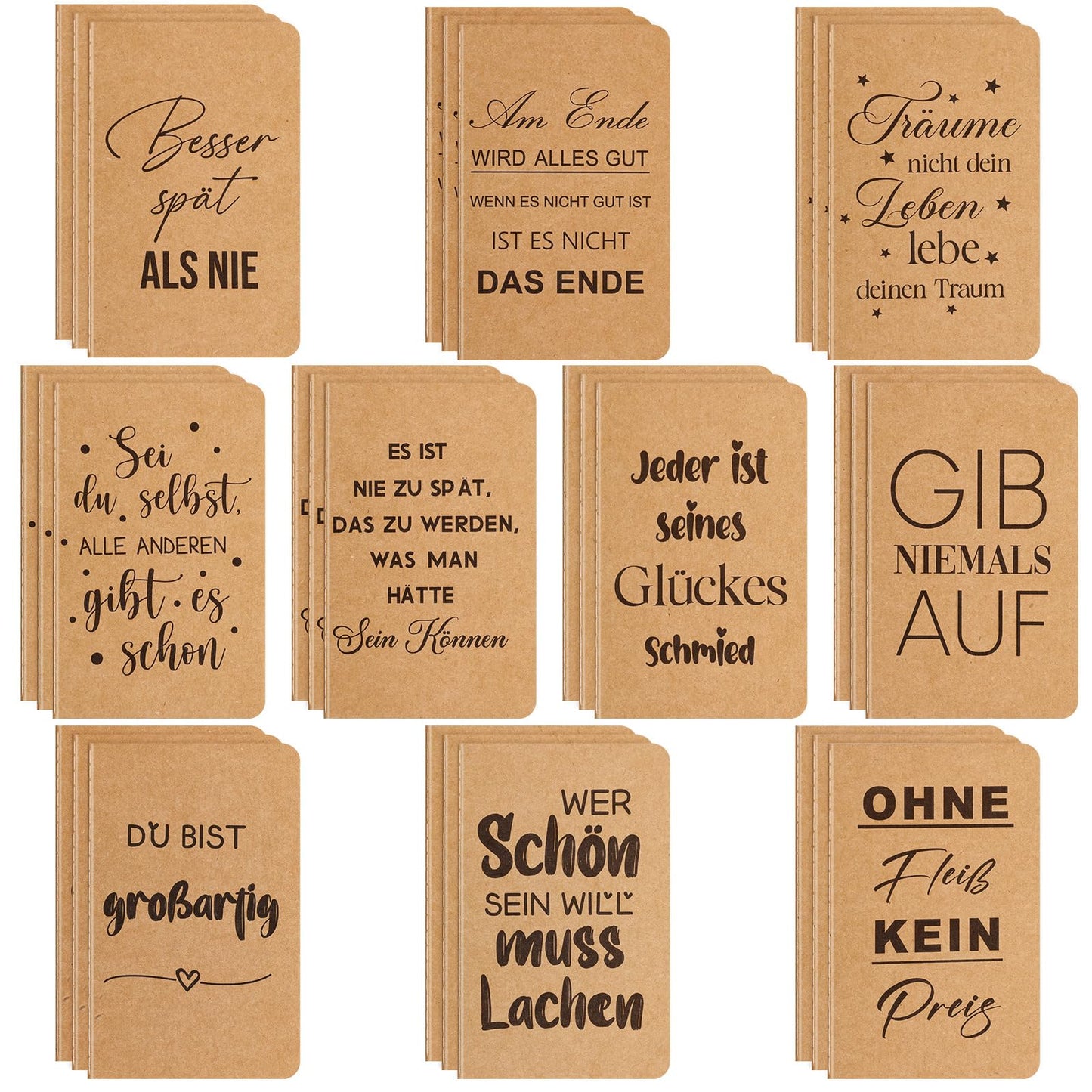 Tenare 30 Pieces Mini Notebooks with Quote Small Inspirational Notebooks Lined Pocket Diary Notepads Party Favors Gifts for School Office Home, 10 Styles (Kraft Paper Cover)