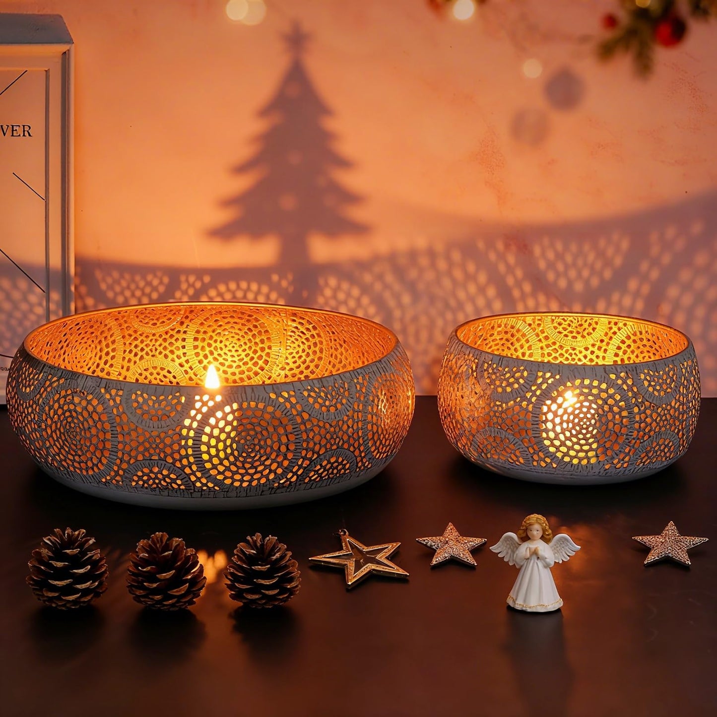 JAZUIHA Golden Decorative Bowl Set - 2 pieces with 18 cm & 30 cm diameter | Modern fruit bowls for fruit, snacks, candles or decor items
