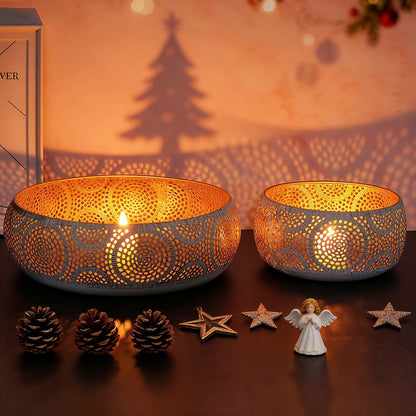 JAZUIHA Golden Decorative Bowl Set - 2 pieces with 18 cm & 30 cm diameter | Modern fruit bowls for fruit, snacks, candles or decor items