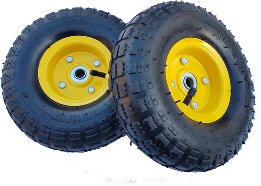 2 x FROSAL pneumatic wheel for hand cart Ø 260 mm 4.10/3.50-4 | Spare tire for sack barrow | 16 mm axle | Wheel with ball bearing | Steel rim Yellow