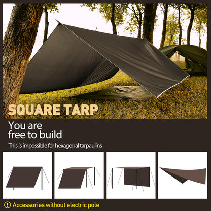 VOSOIR Tarp 3x5M Waterproof, Ultralight Camping Tent Tarp with 15 Grommets+8 Aluminum Stakes+10 Nylon Ropes, Anti-UV Snow Rain Protection, Lightweight Compact, for Hammock Camping Picnic (Dark Brown)