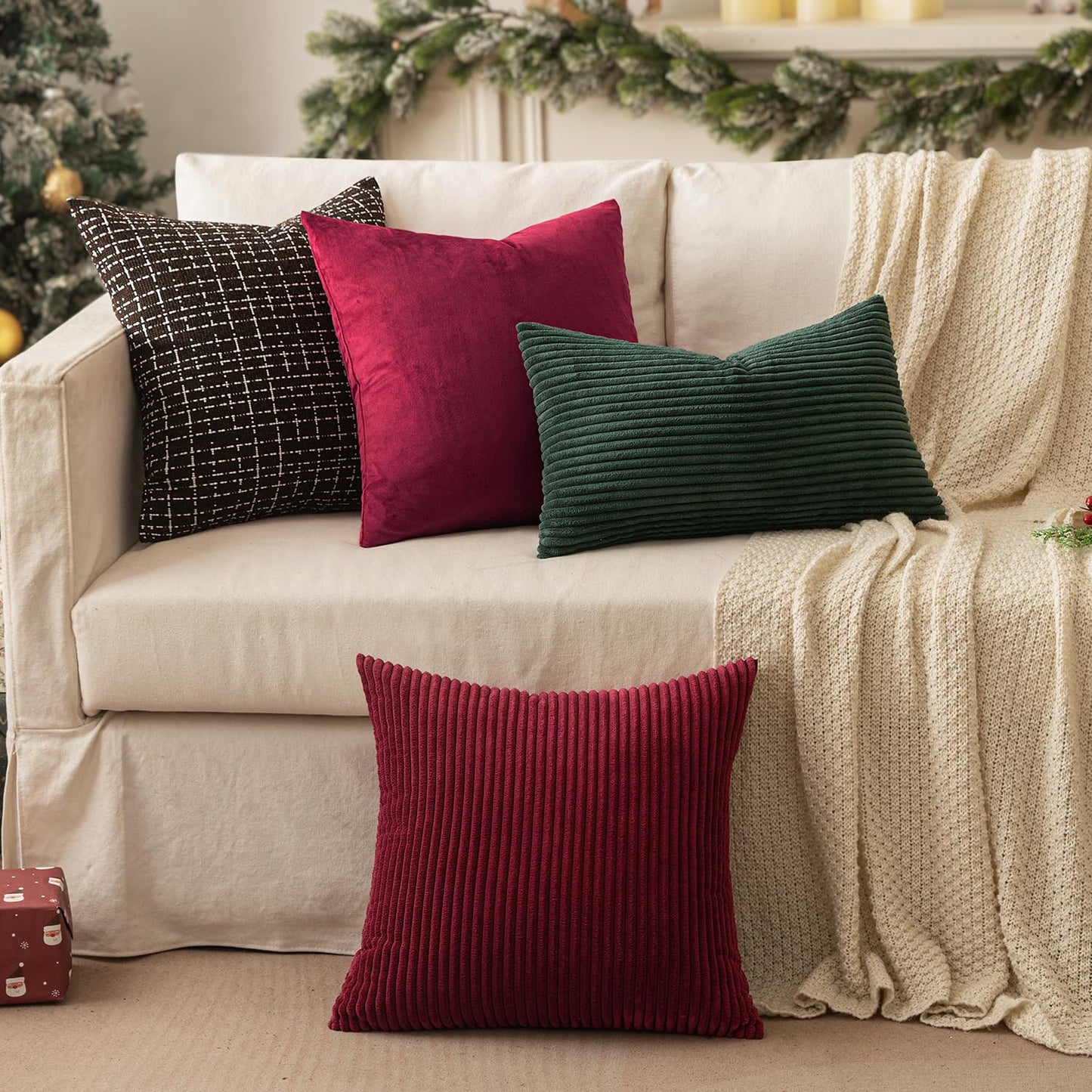 Slozzi 2-piece set corduroy pillowcase wine red 50x50 cushion covers pillow cover decorative pillowcase couch cushion soft for sofa bedroom living room balcony