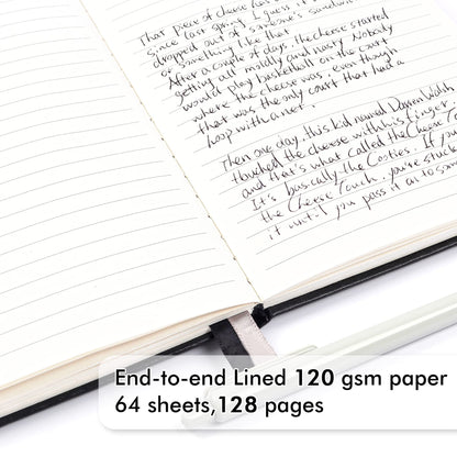 feela Notebook A5 lined, 3 black notebooks with 3 pens, DIN A5 Hardcover Notebooks, 120 g / m², 128 pages each, 64 sheets, diary, business notebook, notebook for men, women