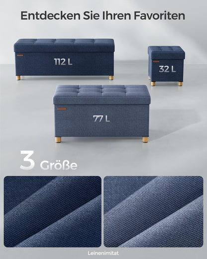 SONGMICS Storage Ottoman, Small Folding Bench, 38 x 38 cm Footrest, Storage Box, Holds up to 300 kg, for Living Room Bedroom Dorm, Midnight Blue LSF14IN