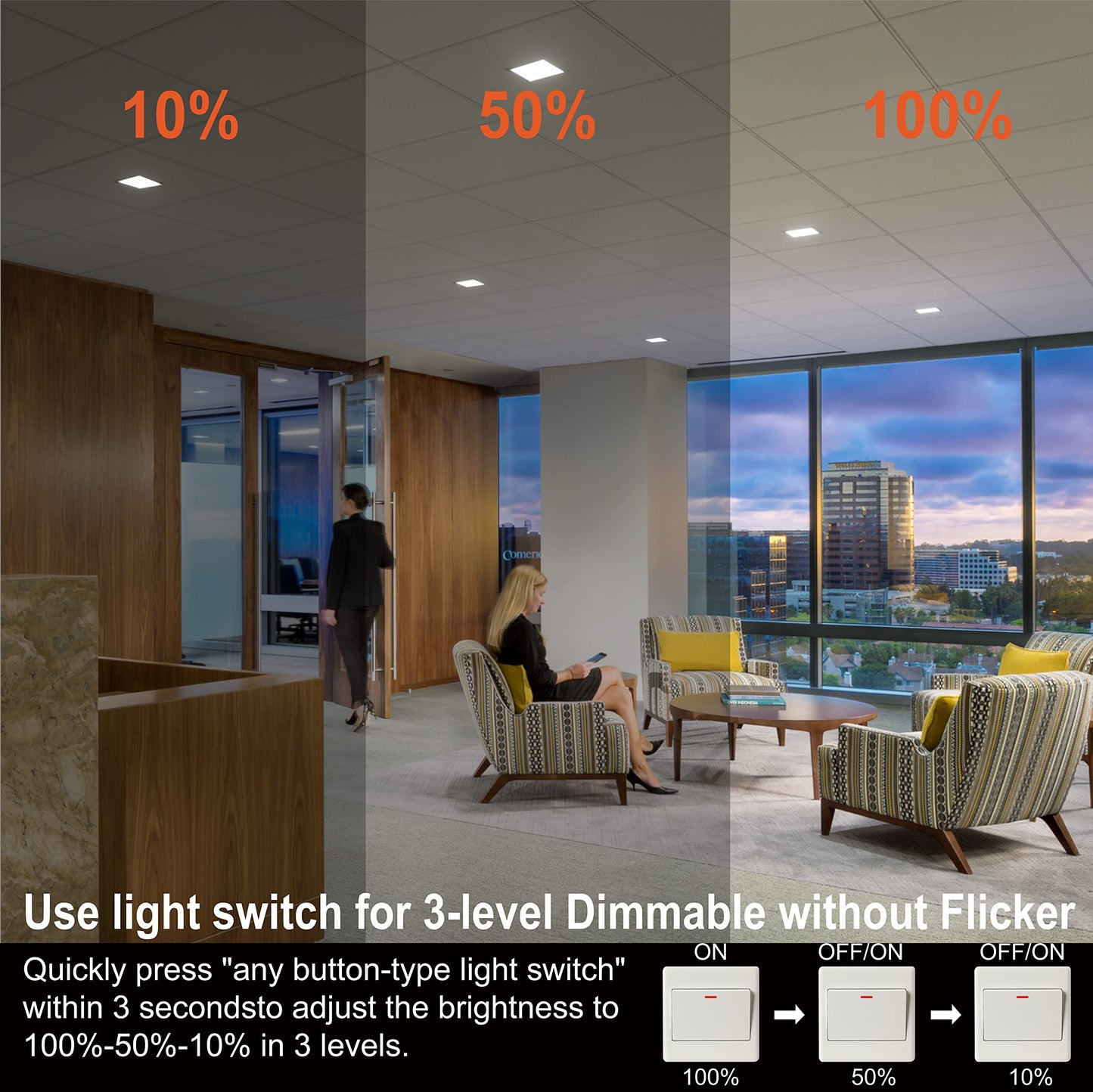 EACLL GU10 LED 5000K 10W 3-Stage Dimmable via Light Switch, 6-Pack, Daylight White 1150 Lumens Replaces 125W, 3 Brightness Levels with Memory Function, 3-in-1 Flicker-free Spotlight Bulb, Dimming without Dimmer.