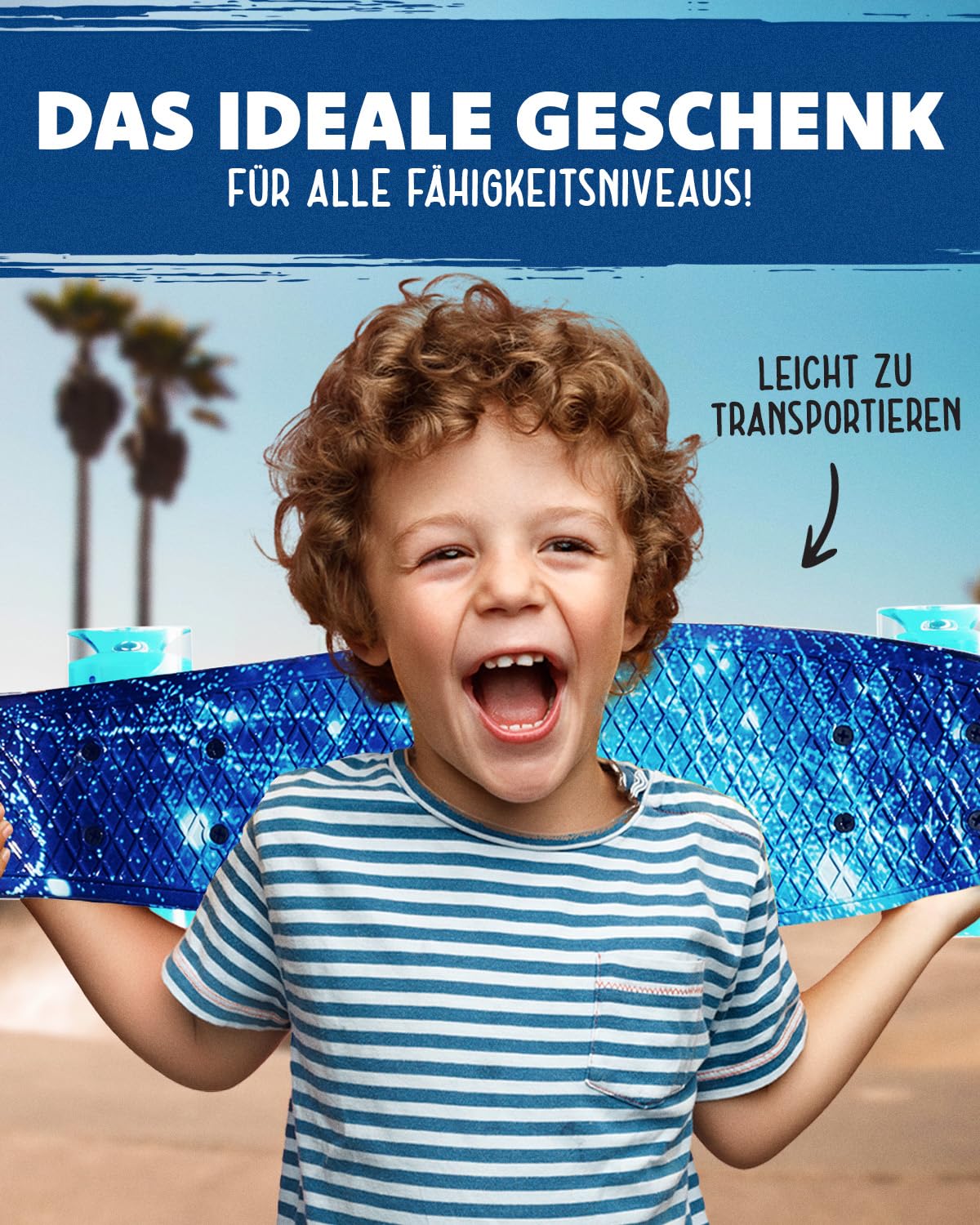Deleven skateboard with LED wheels, skate tool, and ABEC 7 bearings - for kids and adults beginners - 56 cm