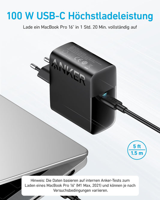 Anchor 100W USB C Charger, PIQ 3.0 Compact Fast Charger, USB C Power Adapter for MacBook Pro, MacBook Air, iPad Pro, iPhone 17/16/15 Series, Samsung Galaxy