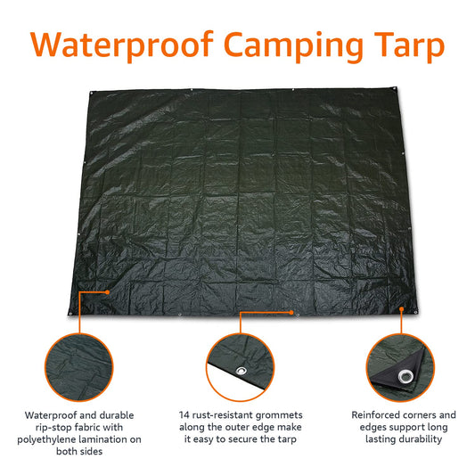 Amazon Basics - Camping Tarp Waterproof, 3.04 x 3.65 m, Green