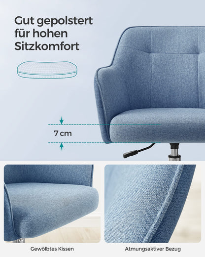 SONGMICS home office chair, swivel chair, desk chair, height adjustable, weight capacity up to 110 kg, breathable fabric, for study room, bedroom, blue OBG019Q01
