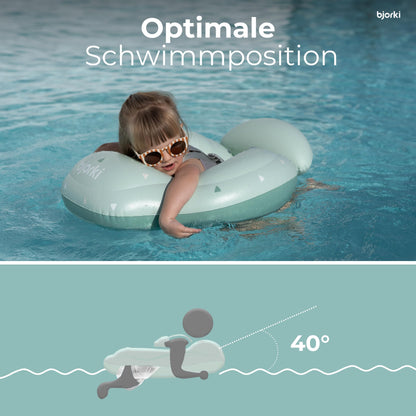 BJORKI® Baby Swim Ring - Stable & safe on the water - Adjustable swim ring from 6 months to 3 years - 40° swimming position for natural movements - Strong swim aid for babies