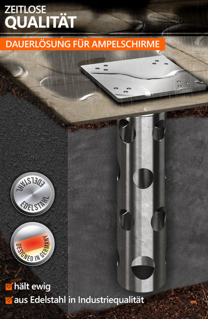 4smile Ground Sleeve Sun Umbrella - Stainless Steel Base Anchor Cantilever Umbrella with Ground Plate for Embedding, timeless quality - Universal Sun Umbrella Stand Cantilever Umbrella, load-bearing capacity > 1,000 kg