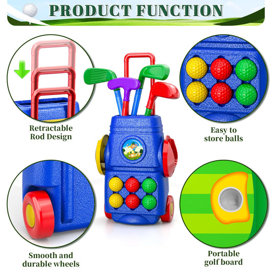 Doloowee Kids Golf Clubs, 2 in 1 Toddler Golf Set with Golf Board, Putting Mat, 6 Balls, Indoor Outdoor Sports Toy Birthday Gifts for Boys Girls 3 4 5 6 Years Old