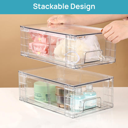 Vtopmart 4 Pieces Stackable Storage Drawers, transparent Acrylic Drawers Organizers with Handles, Storage Organizer for Fridge, Bathroom, Closet, Pantry
