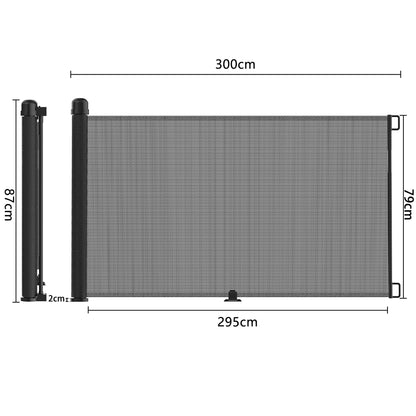 NAIZY door protection gate roller 0-300cm stair protection roller baby stair safety gate and dog door gate retractable door extendable dog barriers for indoor and outdoor - black