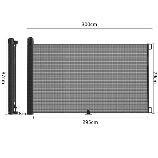 NAIZY door protection gate roller 0-300cm stair protection roller baby stair safety gate and dog door gate retractable door extendable dog barriers for indoor and outdoor - black