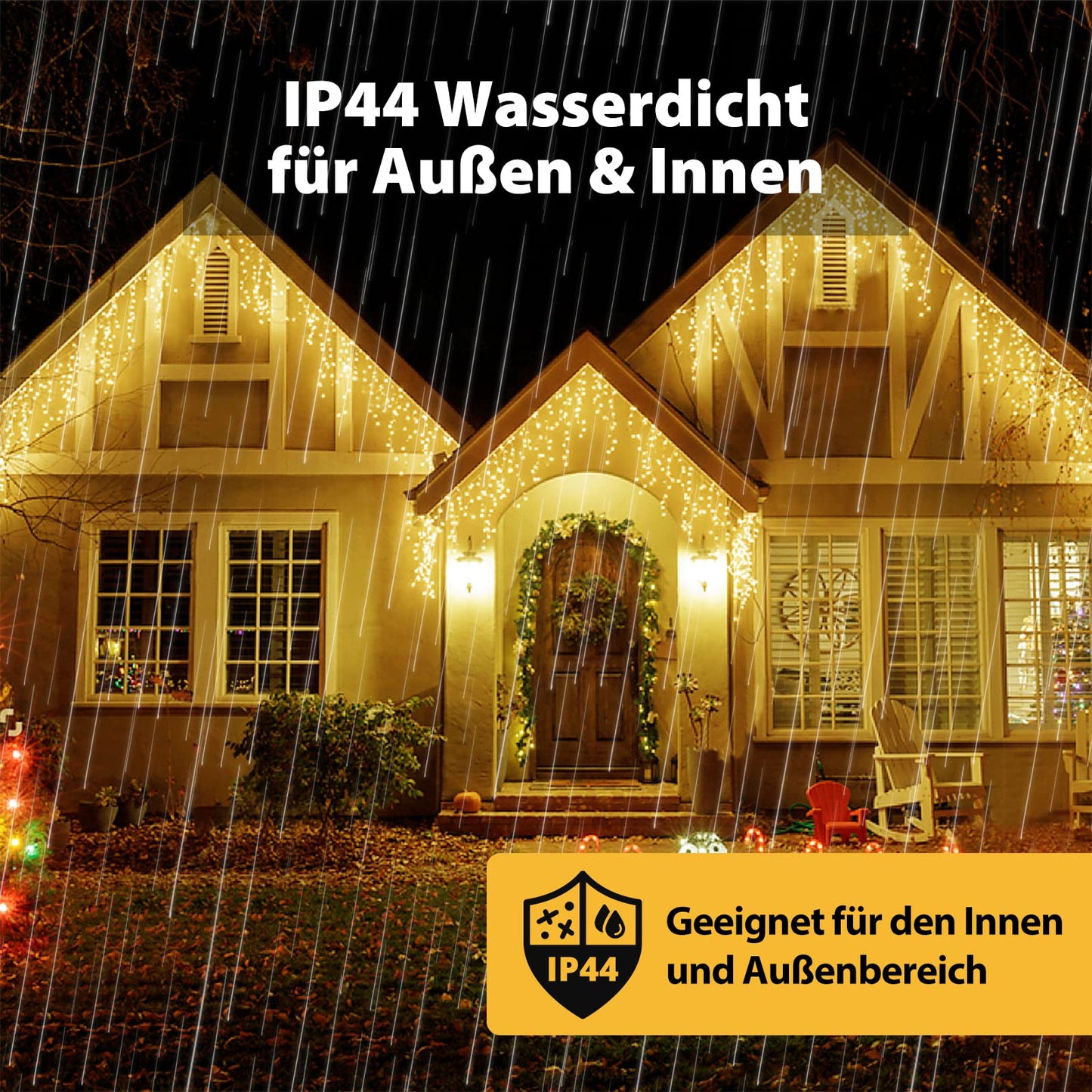 SALCAR 10m LED curtain light outdoor, icicle string lights with remote control and timer, indoor Christmas decoration window 8 modes, warm white.