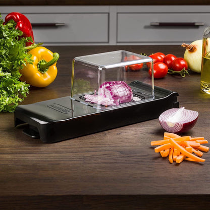ALLIGATOR 3079 - Multifunctional cutter with catch box - vegetable and onion cutter - 6x6 mm blade - BPA free - Black. Alligator INALLI8801 Stainless Steel - 3-in-1 spiralizer - vegetable slicer.