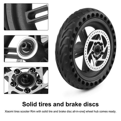 Coolty Xiaomi Scooter M365 solid tire with hub and brake disc, puncture-proof rear wheel compatible with Xiaomi Mijia M365 electric scooters.