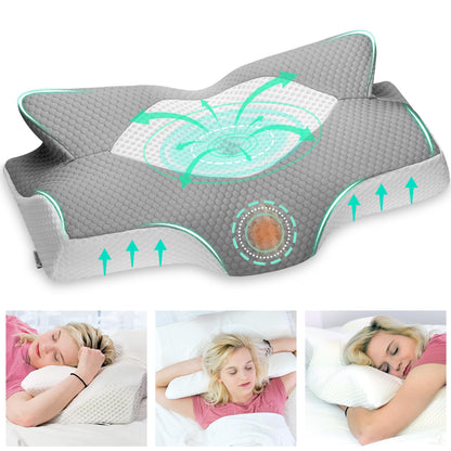 Elviros Orthopedic Memory Foam Pillow, Side Sleeper Pillow Neck Support Pillow, Pillow Neck Pain, Ergonomic Sleep Pillow for Neck and Shoulder Pain, 54x11/9x33cm, Gray