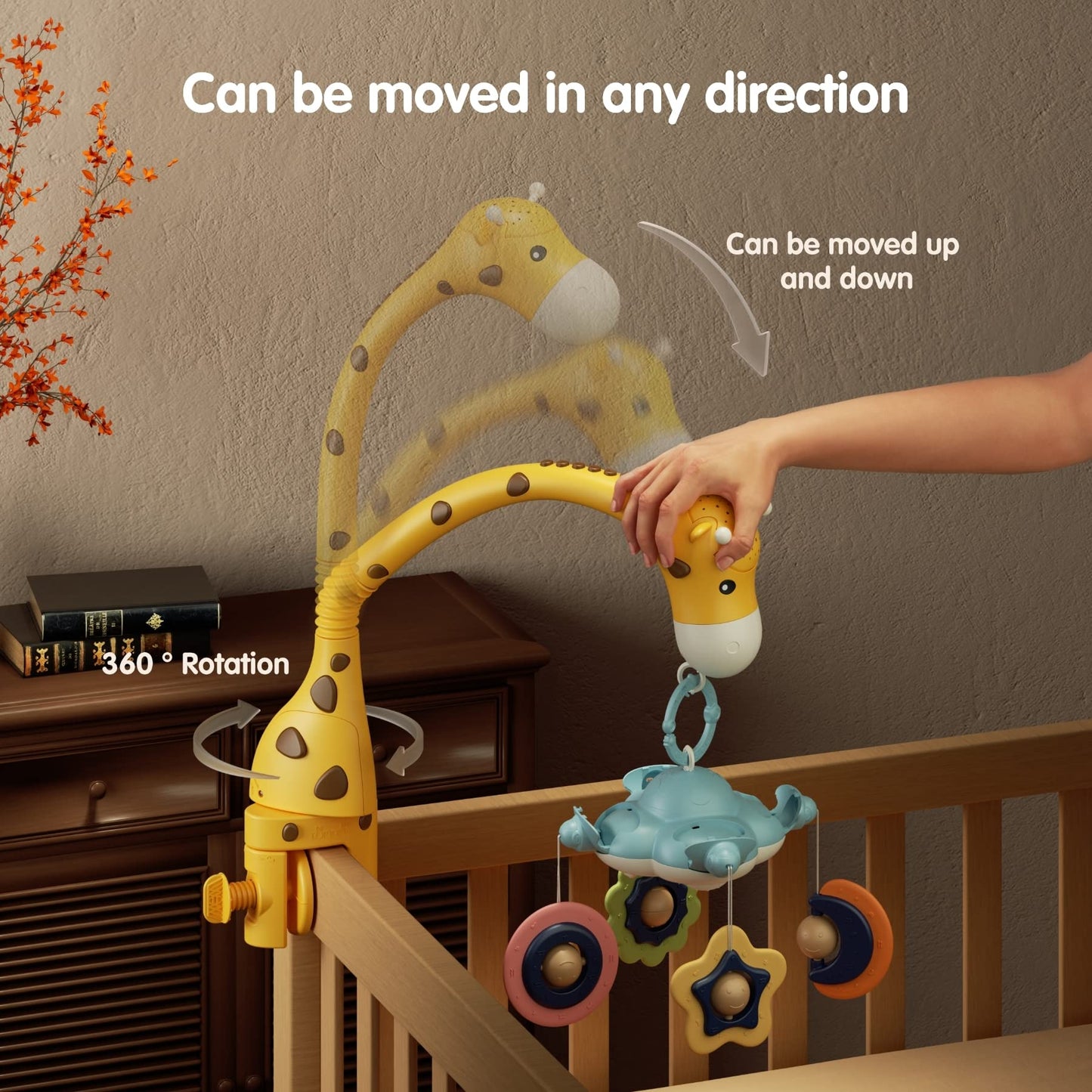 TUMAMA Mobile Baby Crib, 3 in 1 Baby Mobiles for Crib with Remote Control, Projection Night Light, Music Box, Crib Accessories Sensory Toys For Boys Girls Kids Gift