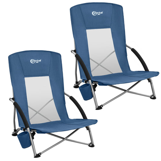 Portable beach chair, foldable and lightweight camping chair, supports up to 150KG, low breathable fabric, portable foldable chair with carry bag, drink holder for beach, garden, hiking.