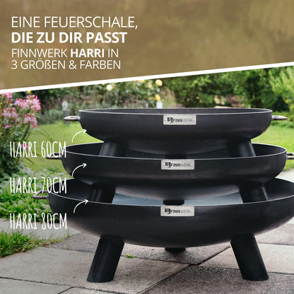Finnwerk HARRI fire bowl 70 cm - Massive and decorative black fire pit - Fire bowls for the garden - Simple and stylish - Matching fire bowl covers and accessories available separately.