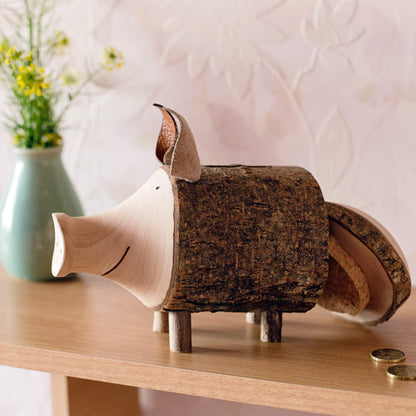 Wooden Forest Decor Piggy Bank, handcrafted.