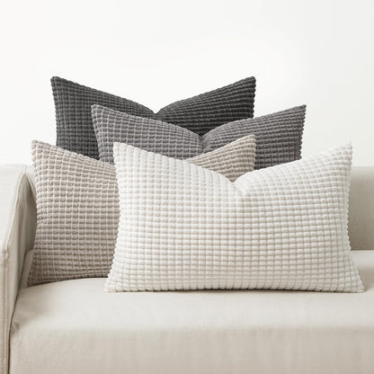 MIULEE 4 Pack Pillow Covers Corduroy Velvet Decorative Cushion Covers Sofa Throw Pillow Case for Couch Bed Living Room Bedroom Office 16x24 Inch Grey Series