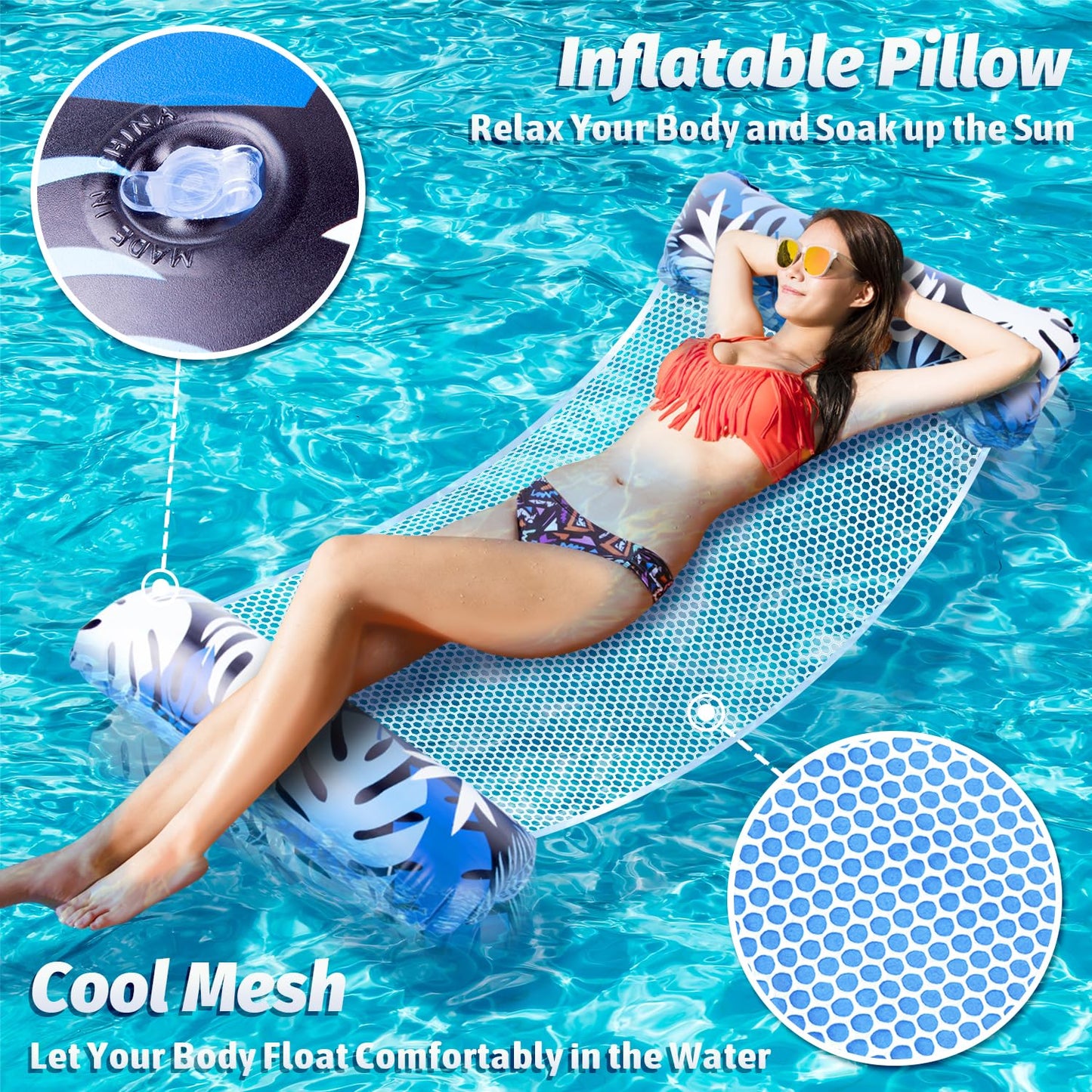 Orifinter XL inflatable pool mattress, 2 pieces pool accessory water hammock, 4 IN 1 inflatable water pool toy, adult pool mattress, water toy for chair hammock mattresses seat
