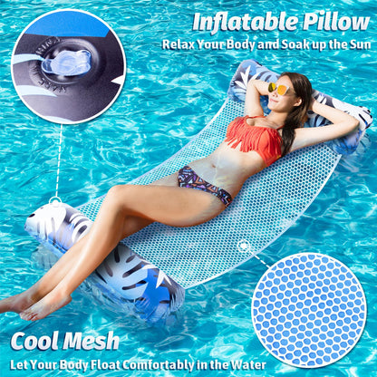 Orifinter XL inflatable pool mattress, 2 pieces pool accessory water hammock, 4 IN 1 inflatable water pool toy, adult pool mattress, water toy for chair hammock mattresses seat