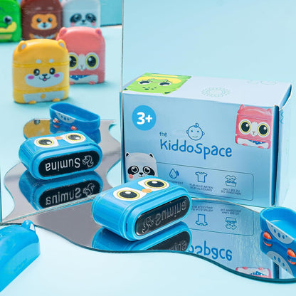 KiddoSpace Name Stamp for Kids' Textiles - (white + black ink) KiddoStamp Double-sided Name Stamp for Kids' Textiles, waterproof - personalized clothing stamp.