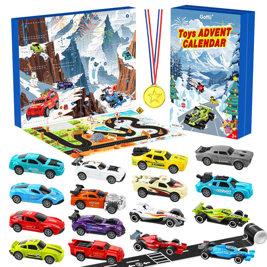 Advent calendar 2024, Kids Pull Back Cars Toy, Sports Car Rally Car Race Toy, 24 day Christmas calendar gift for 3-12 year old boys girls
