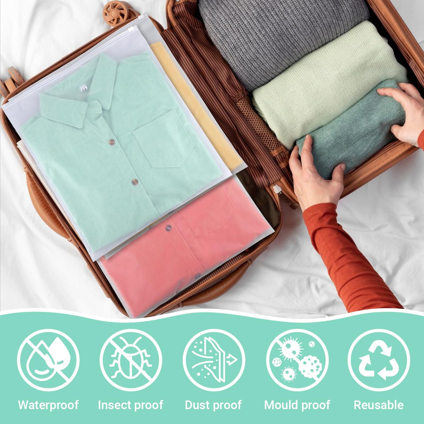 Svaldo Zip Bag clothing, 100 pieces 35*40cm storage bags, Frosted Transparent Bag, Storage Bags for Sweaters, Jeans, Jackets (Without Ventilation Openings)