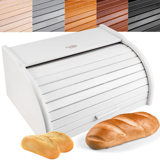 Creative Home White Bread Box Wood | 38 x 28.5 x 17.5cm (+/-1cm) | Perfect BreadBox for Bread Rolls Cakes | Bread Bin with Roll Lid | Natural Bread Storage| Bread Container for Any Kitchen