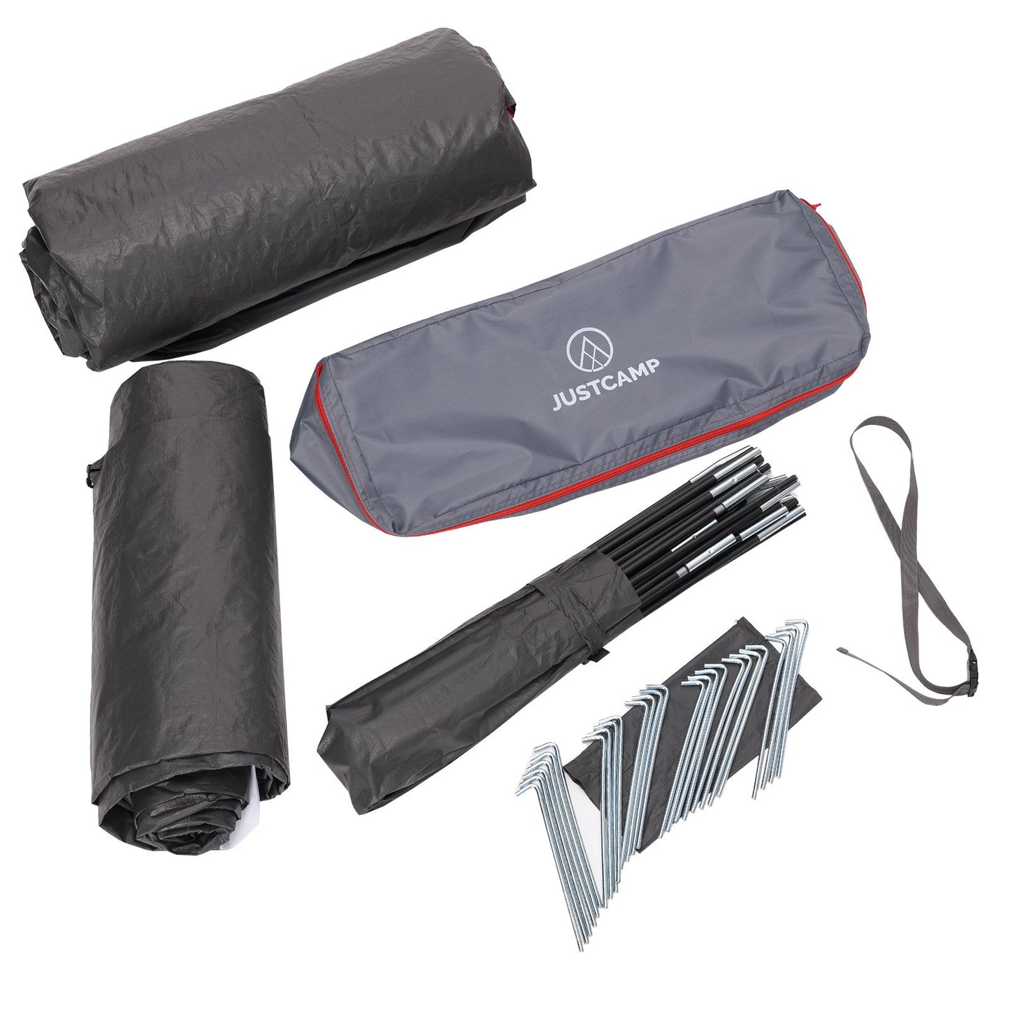 Justcamp Lake 4 Camping tent, 4-person family tent, large, stable, waterproof for festivals, portable, high dome tent with two sleeping cabins and vestibule with standing height, tent for families, tunnel tent.