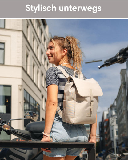 LARKSON Small Women's Backpack Mint Pattern - Ida - Small backpack for leisure, college, or city - With laptop compartment (up to 13 inches) - Elegant & sustainable - Water repellent