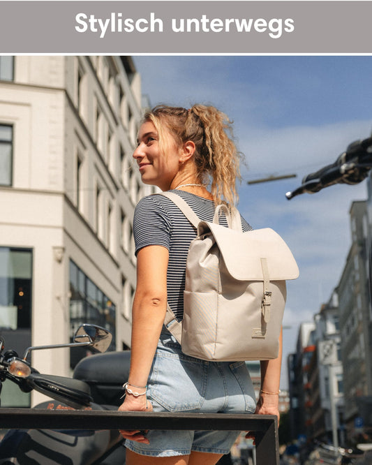 LARKSON Small Women's Backpack Mint Pattern - Ida - Small backpack for leisure, college, or city - With laptop compartment (up to 13 inches) - Elegant & sustainable - Water repellent