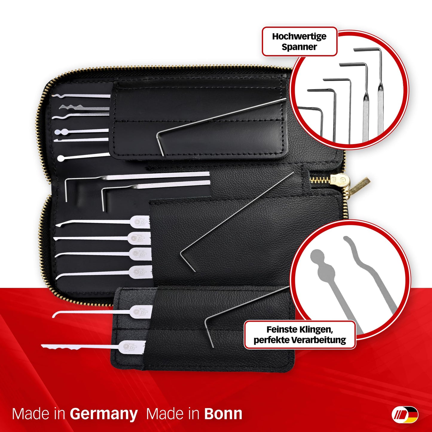 MULTIPICK ELITE 17 Lockpicking Set [17 pieces incl. leather case] Lockpick Tool, crack locks - Lock Picks incl. tension wrench - Lock picking - Professional Pick Set - Lockpicking Kit - Pick Set Kit