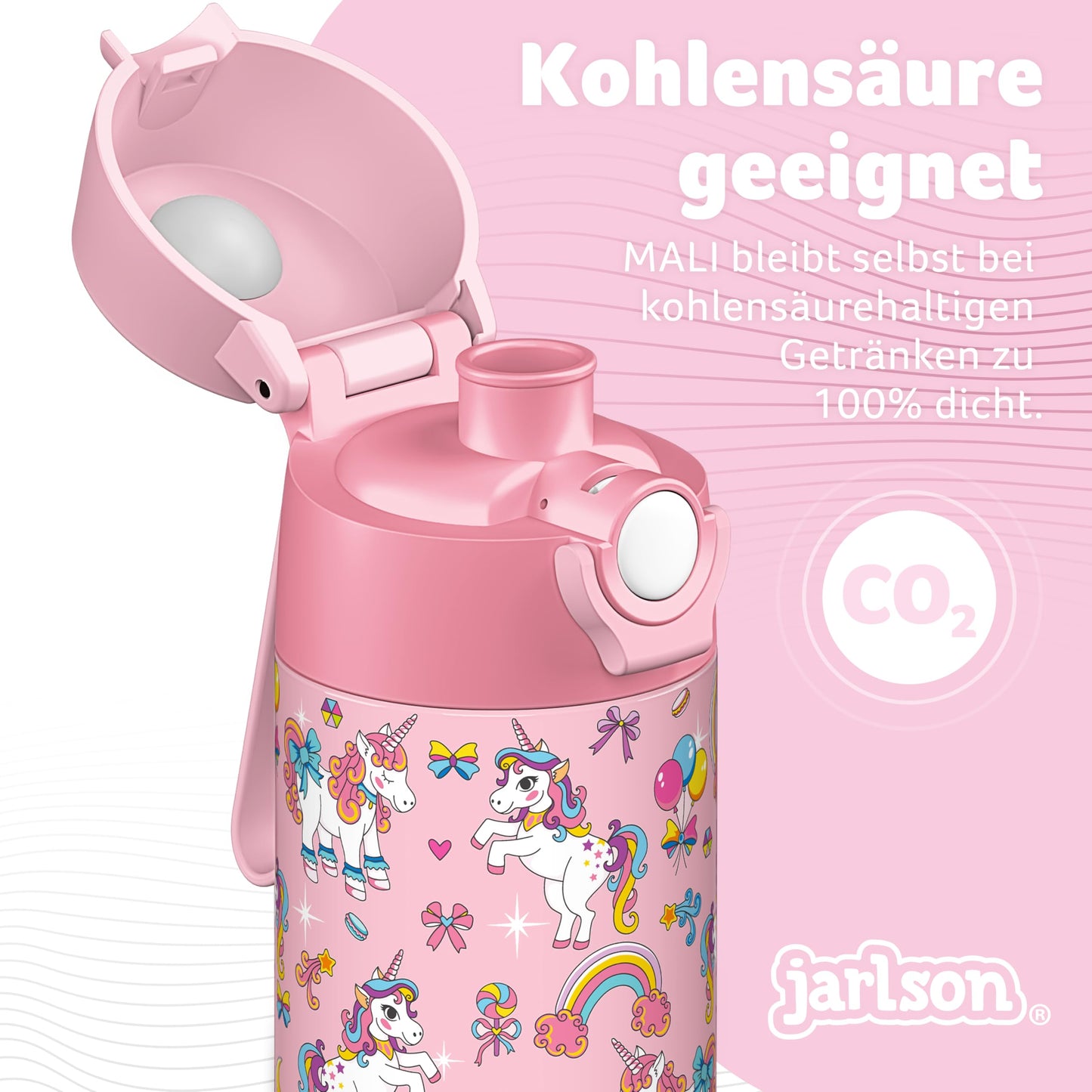 JARLSON® Kids Water Bottle "MALI" - Stainless Steel Thermos Bottle - BPA free - Leakproof - Kids Bottle with Chug Lid - Bottle for School, Kindergarten - 350ml (Unicorn, 500ml)