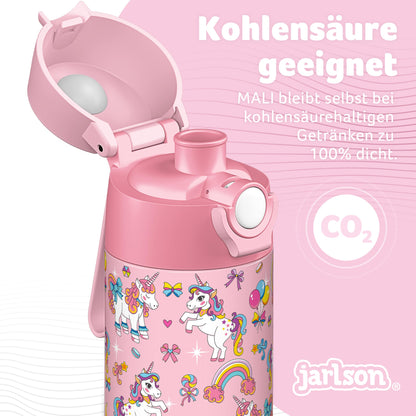 JARLSON® Kids Water Bottle "MALI" - Stainless Steel Thermos Bottle - BPA free - Leakproof - Kids Bottle with Chug Lid - Bottle for School, Kindergarten - 350ml (Unicorn, 500ml)