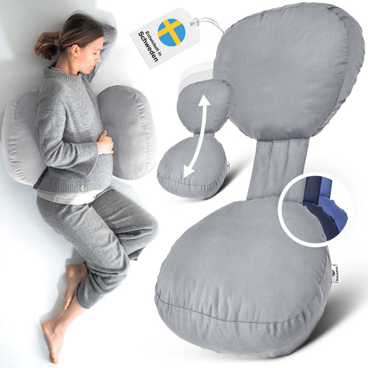 BabybeFun compact pregnancy pillow for sleeping against back pain [Extra comfort thanks to adjustable function] Pregnancy Pillow | Washable | Flexible filling | Light grey
