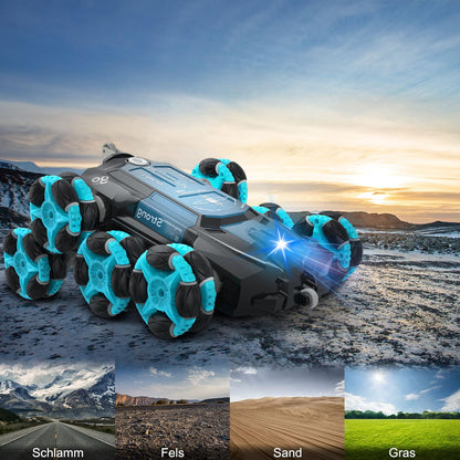 Nauotk Remote Control Car, 2.4 GHz RC Car for 6 7 8 9 10 11 12 years old, 8WD Stunt Drift Car with Gesture Sensor, Cool Lights and Spray Mist, 2 Battery Toys, Kids Robot-Blue