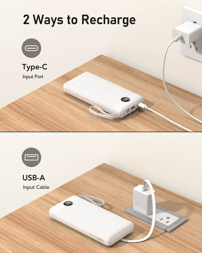 VEEKTOMX Powerbank 20000mAh Power Bank with built-in cables USB C External Portable Phone Chargers with 5 Outputs & 2 Inputs Travel Gadgets Battery Pack Compatible with iPhone, Samsung, Huawei, Xiaomi, iPad
