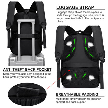 Liokesa backpack for men, 15.6 inch laptop backpack for men, school backpack for teenage boys with USB charging port for business work backpack, for college travel, work, school, black
